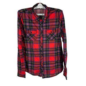 Plaid Long Sleeve Shirt By Urban Girl Size XL Red & Black Polyester Casual